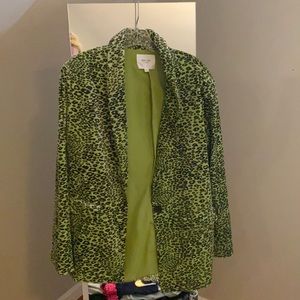 Green velvet cheetah print blazer